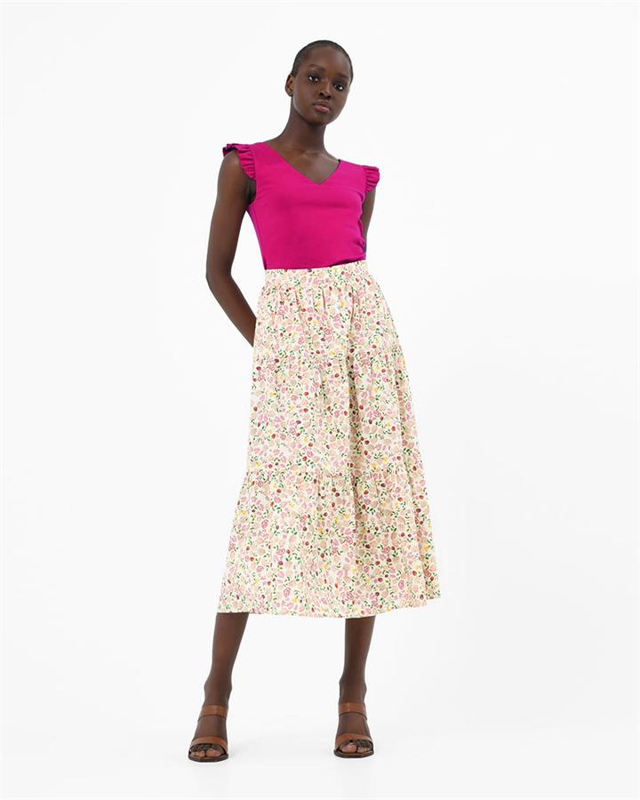 Doha Floral Print Tiered Skirt