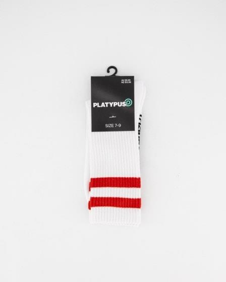 Platypus Socks Platypus 2 Stripe Crew Socks White Red Stripe