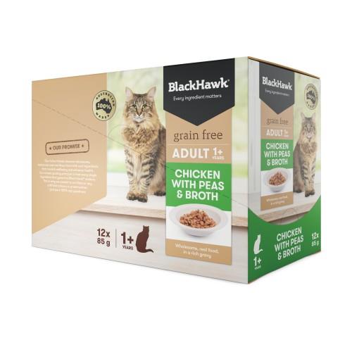 Black Hawk Adult Cat Chicken, Peas and Broth Pouches 12 x 85g