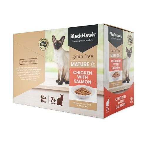 Black Hawk Mature Cat Chicken and Salmon Pouches 12 x 85g