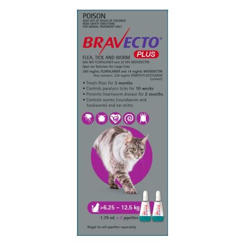 Bravecto Plus Large Cats 6.25-12.5kg Purple 2 pack