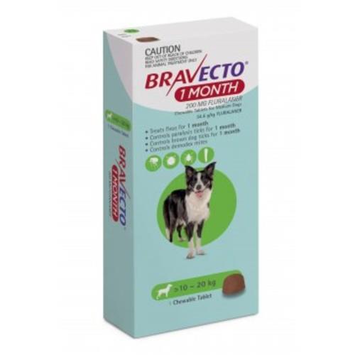 Bravecto Medium 10-20kg Green Dog 1 Month Chew Treatment 1 pack (1...