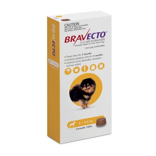 Bravecto Very Small 2-4.5kg Yellow Dog Chew Treatment 1 pack (3 month)