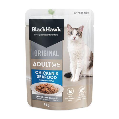 Black Hawk Adult Cat Chicken and Seafood in Gravy Pouches