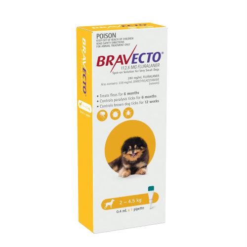 Bravecto Very Small 2-4.5kg Yellow Spot On Treatment 1 pack
