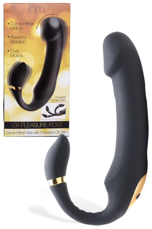 Inmi Pleasure Pose 7.4" Come Hither Vibrator with Poseable Clitoral Stimulator