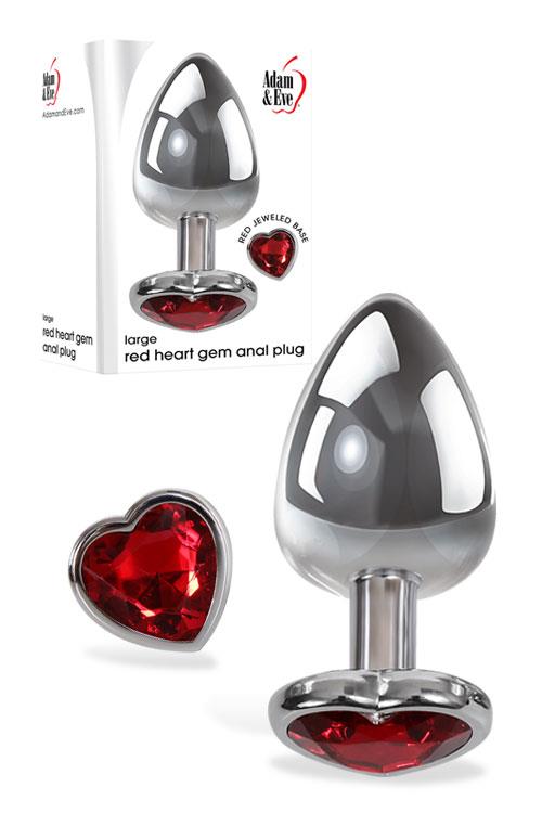 Adam and Eve Large 3.73" Jewel Heart Base Metal Butt Plug