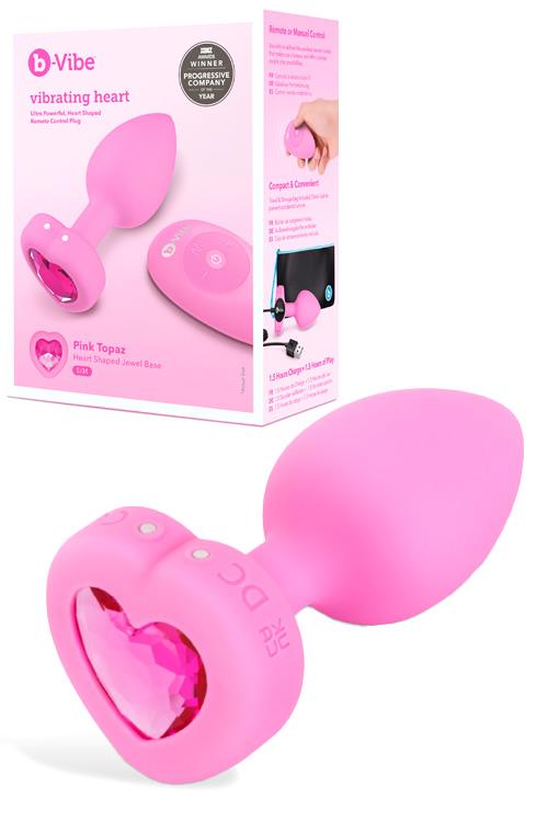 B-Vibe Pink Heart 3.85" Small Vibrating Butt Plug
