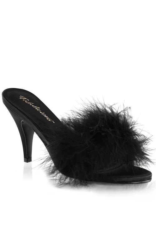 Fabulicious by Pleaser Amour 3" Heel Black Marabou Puff Slipper