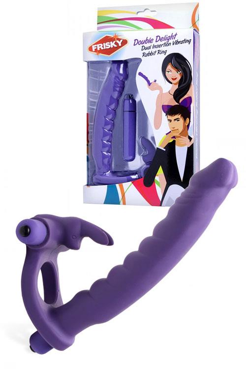 Frisky 6.5" Silicone Double Penetration Vibrating Rabbit Cock Ring