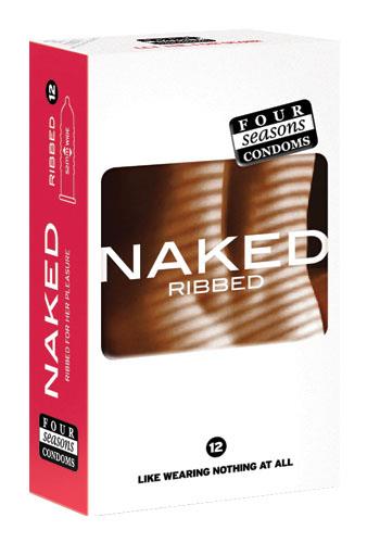 Four Seasons Naked Ribbed Condoms - 12 Pack