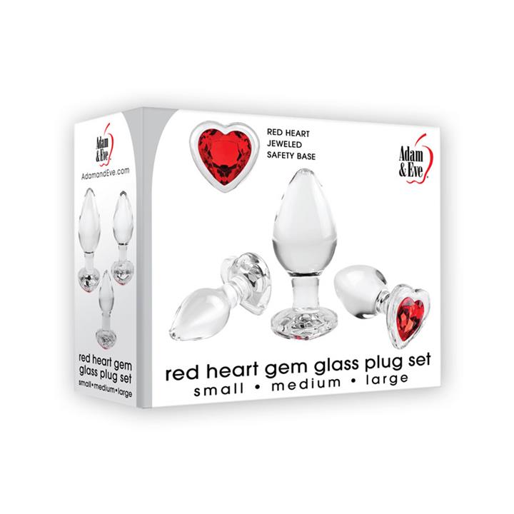 Adam & Eve - Red Heart Gem Glass Butt Plug Set