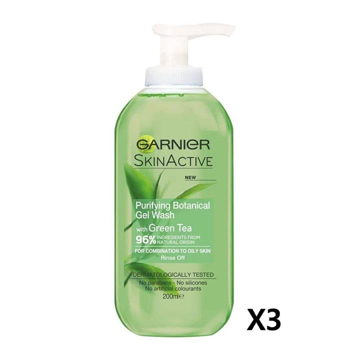 3x Garnier Skin Active Purifying Botanical Gel Wash Green Tea 200ml