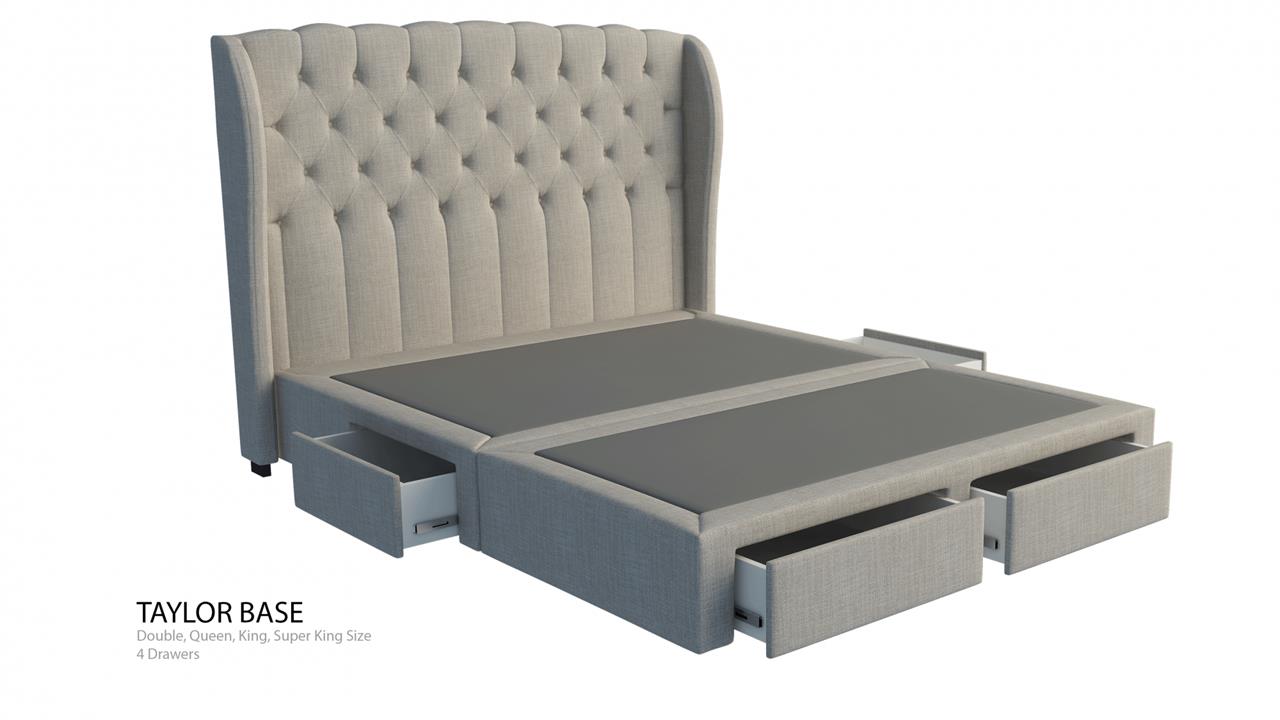 Chateau custom upholstered bed frame with choice of storage base