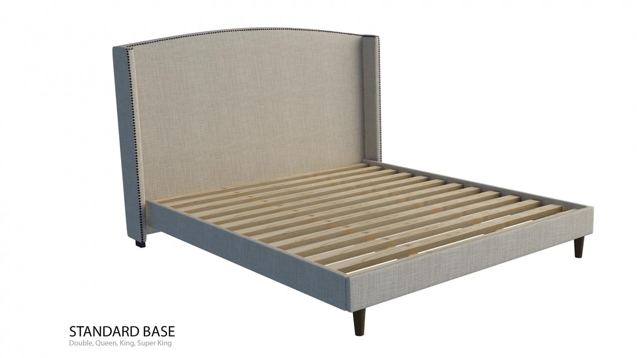 Yorkshire studded wing custom upholstered bed frame with choice of standard base