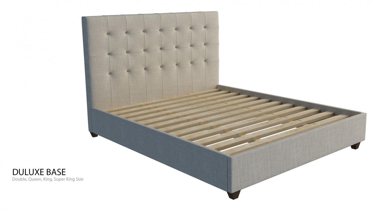 Bailey custom upholstered bed frame with choice of standard base