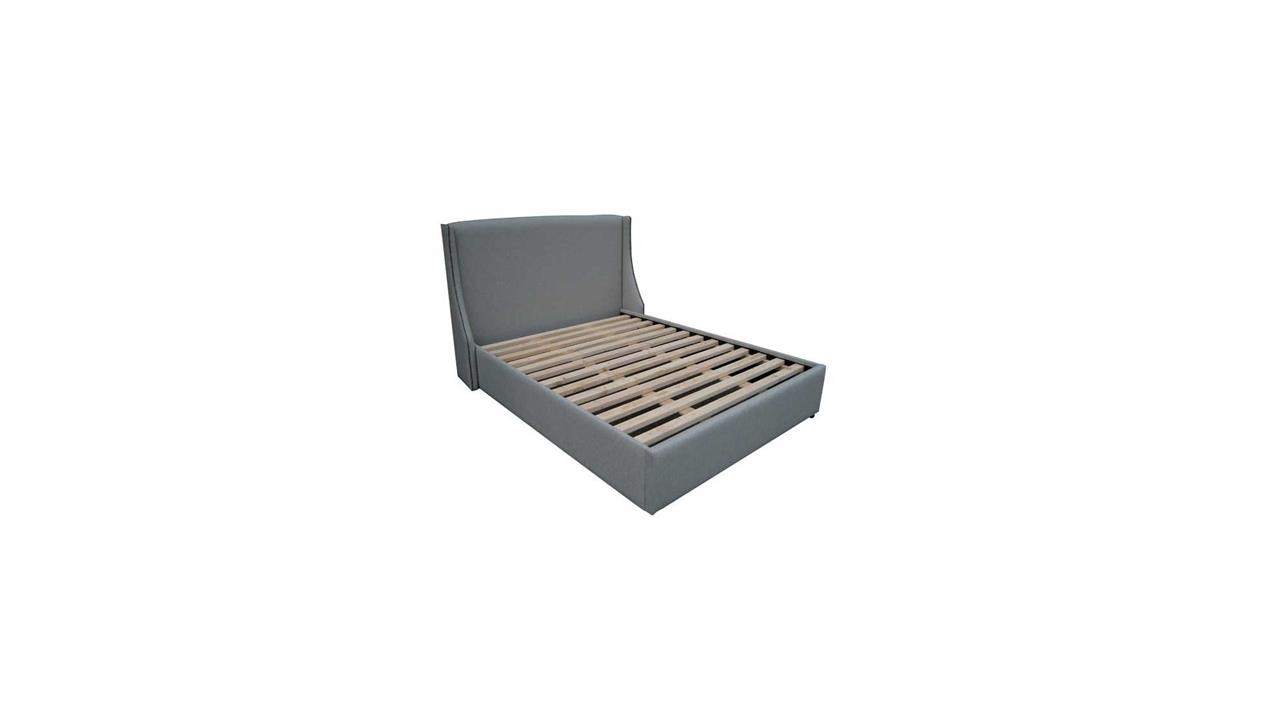 Straight wing custom upholstered bed frame with choice of standard base