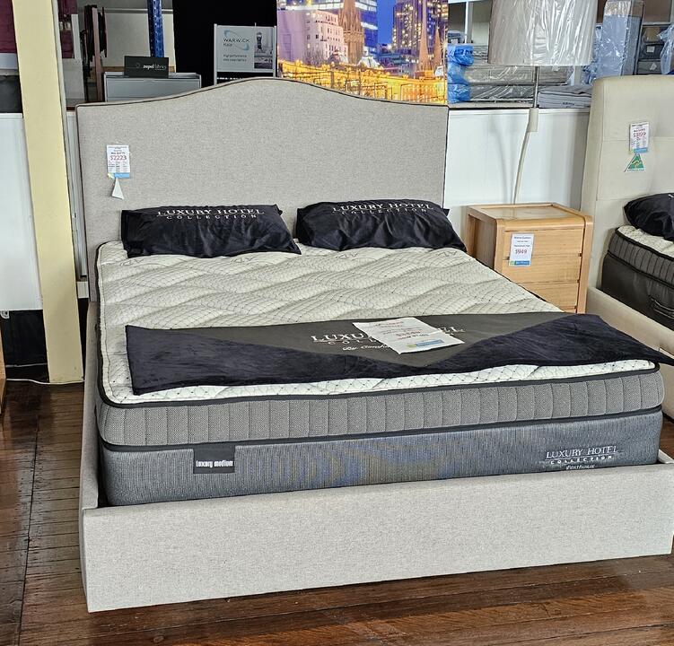 Cronulla custom upholstered bed with floating base - discounted display model