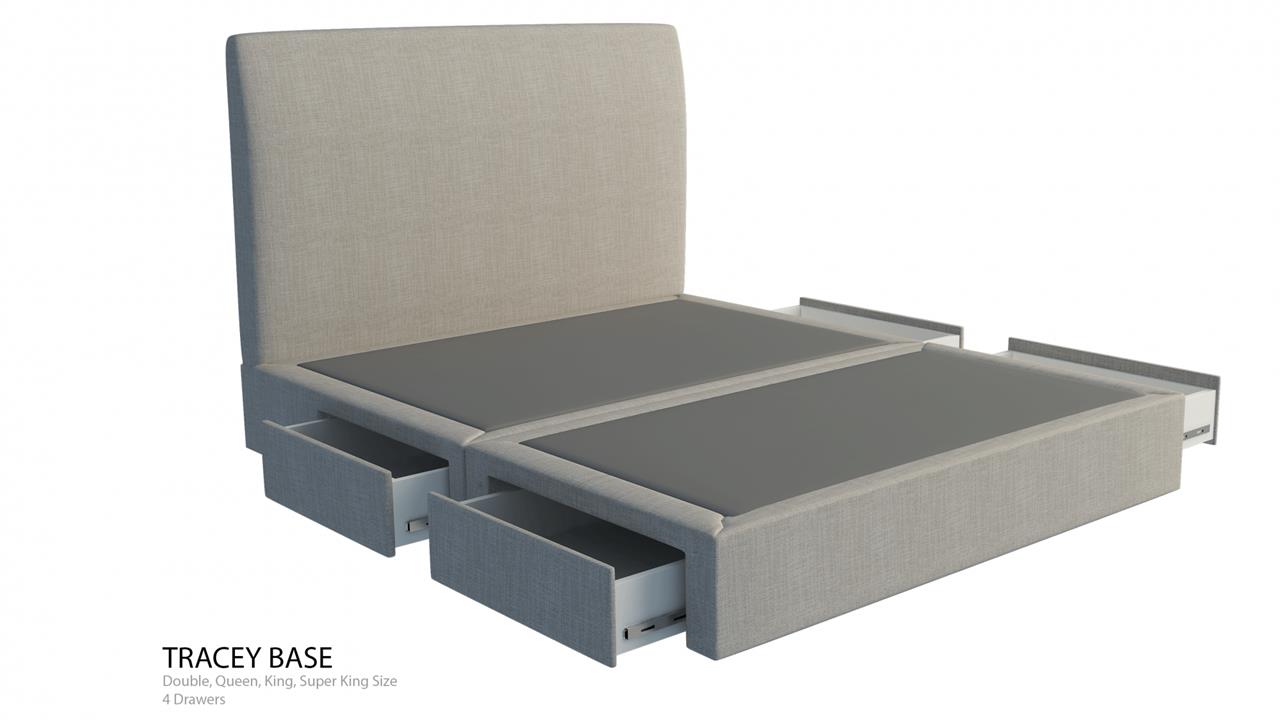 Bono custom upholstered bed with choice of storage base