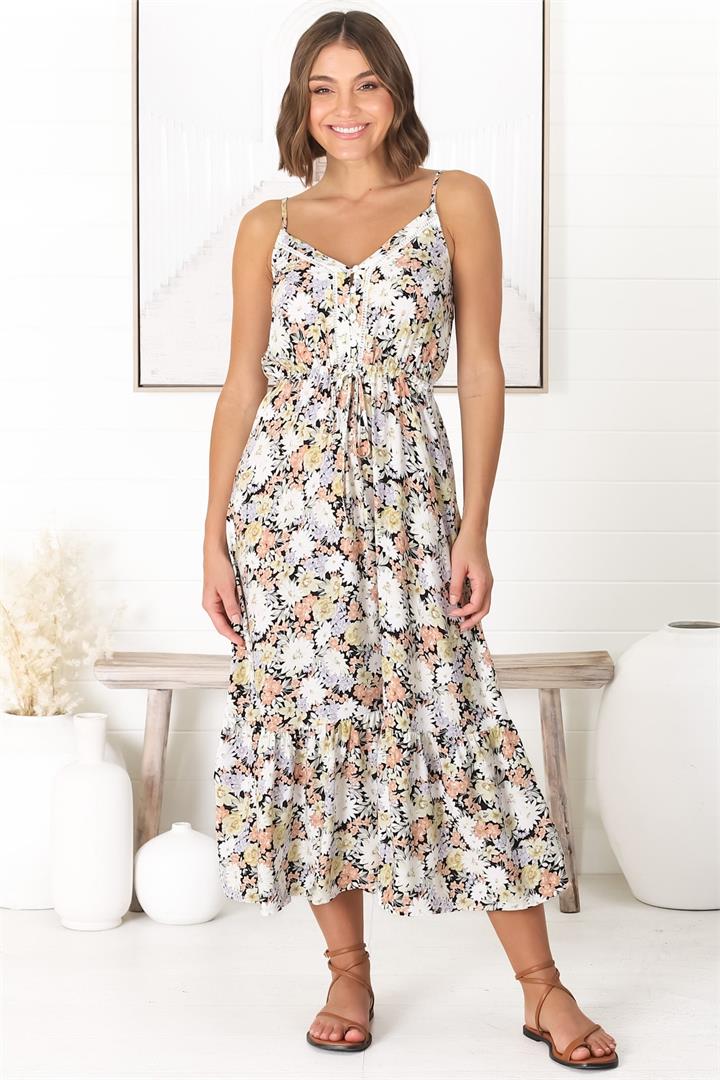 Ansel Midi Dress - Adjustable Strap Sun Dress in Lauren Print