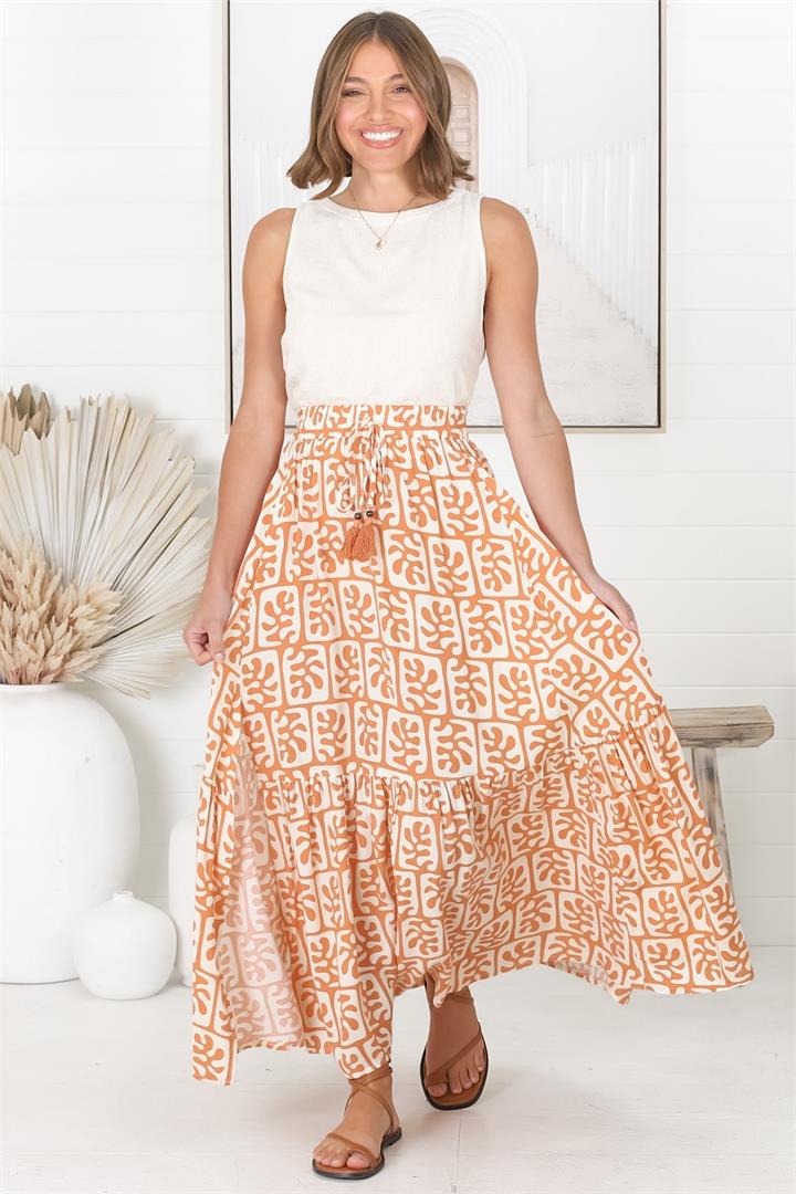 Davey Maxi Skirt - High Waisted Skirt with Front Splits in Orange