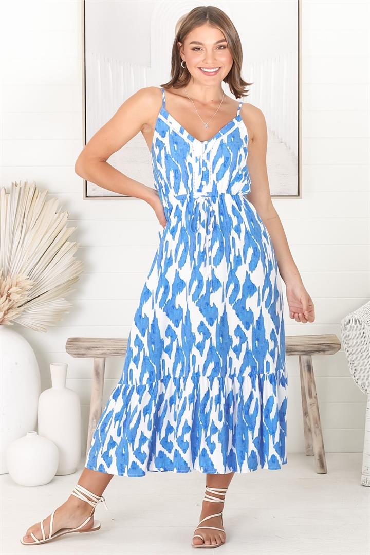 Ansel Midi Dress - Adjustable Strap Sun Dress in Bennie Print