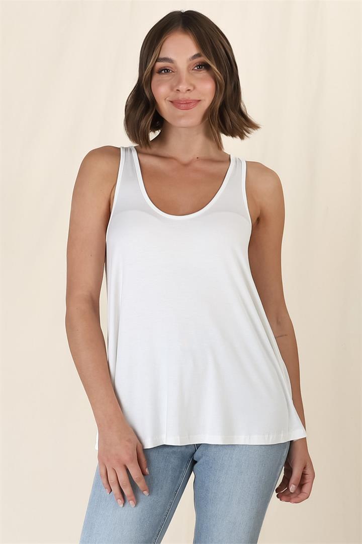 Adel Tank Top - Crew Neck Relaxed Tank Top in White