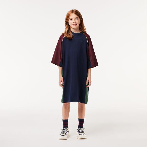 Kids' Contrast Panel Cotton T-shirt Dress