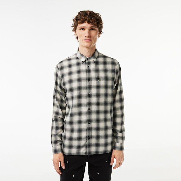 Men's Cotton/Wool Blend Checked Flannel Shirt