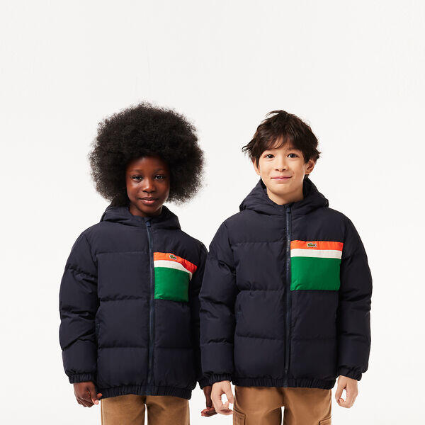 Kids' Contrast Stripe Hooded Puffer Jacket