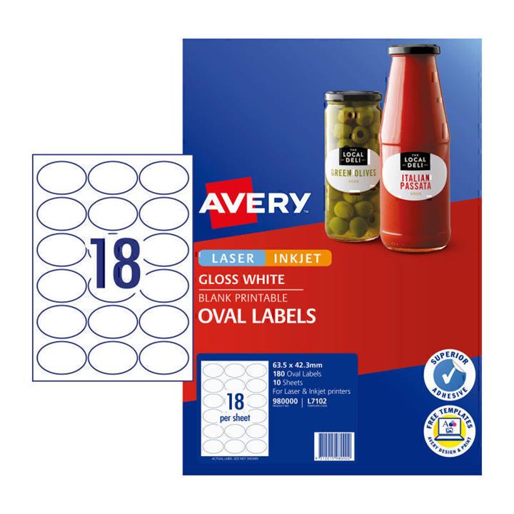 Avery Lbl Oval L7102 18Up Pk10