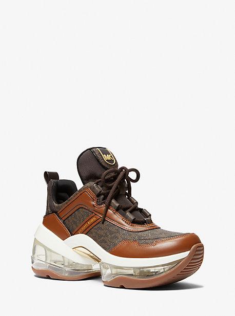 MK Olympia Extreme Logo and Leather Trainer - Brown - Michael Kors