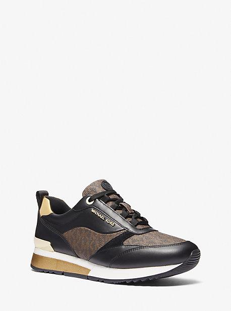 MK Allie Stride Logo and Leather Trainer - Brown - Michael Kors