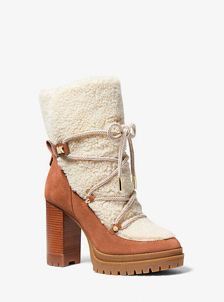 MK Culver Sherpa and Nubuck Lace-Up Boot - Brown - Michael Kors