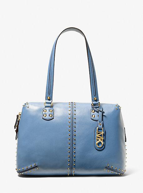 MK Astor Large Studded Leather Tote Bag - Blue - Michael Kors