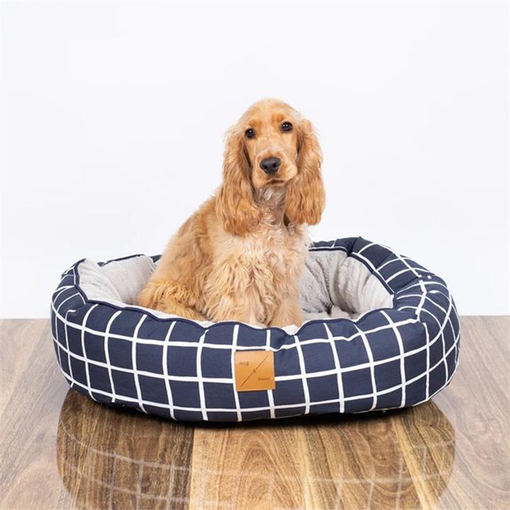 Mog & Bone 4 Seasons Reversible Dog Bed - Navy Check - Medium