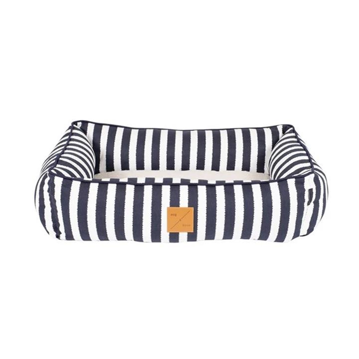 Mog & Bone Bolster Dog Bed - Navy Hamptons Stripe - Small