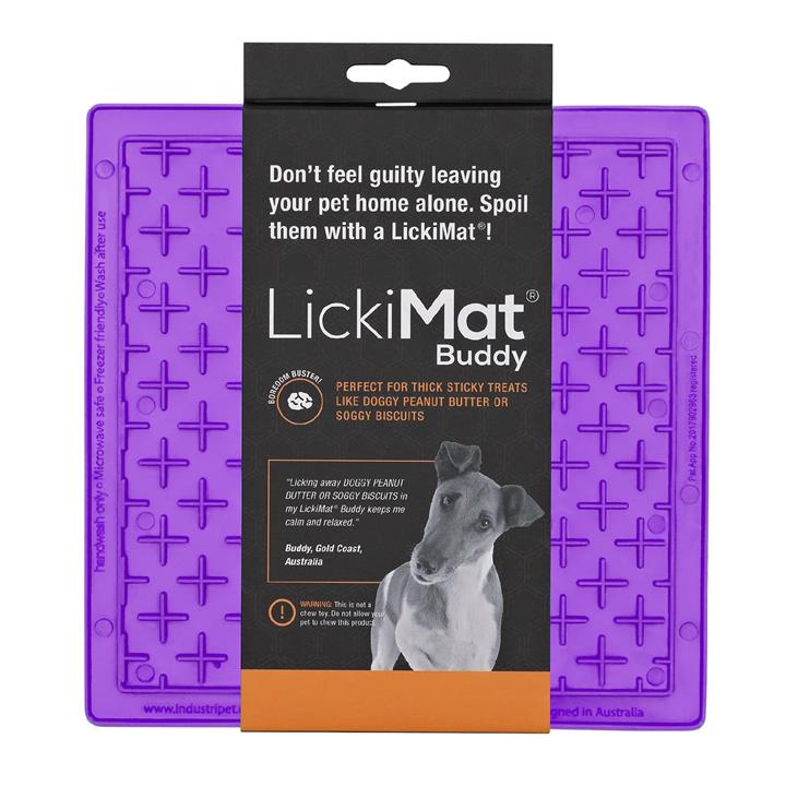 Lickimat Buddy Original Slow Food Anti-Anxiety Licking Mat for Cats & Dogs - Purple