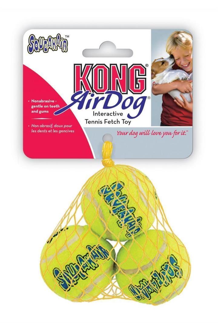 3 x KONG AirDog Squeaker Balls Non-Abrasive Dog Toys - 3 Pack - XSmall