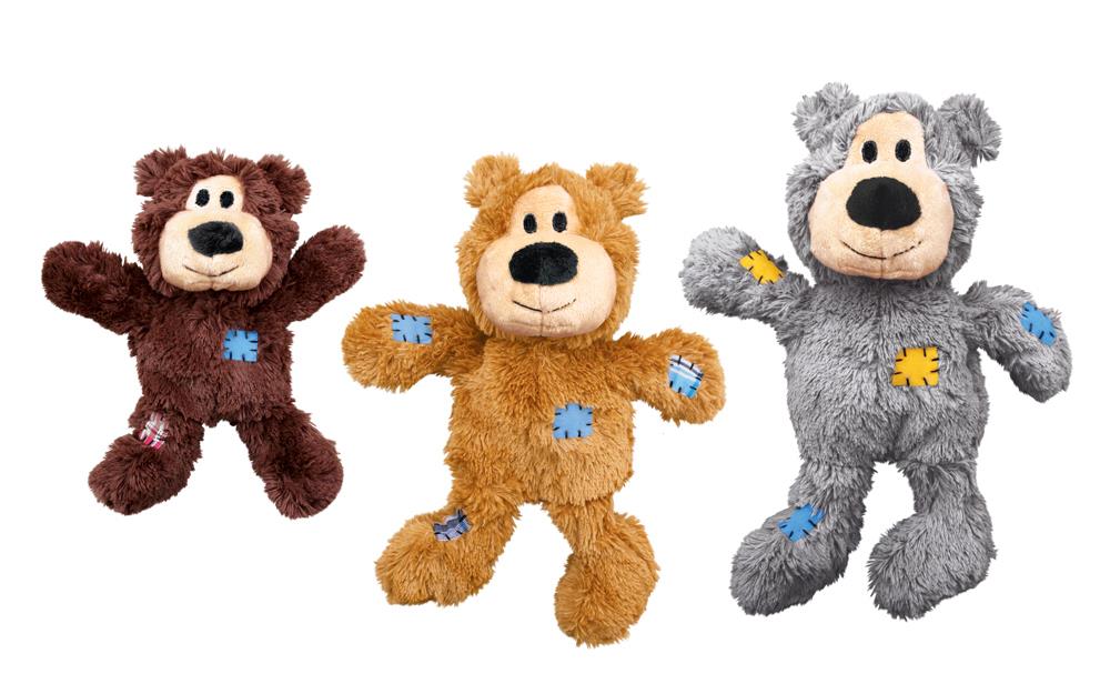 3 x KONG Wild Knots Bear Tug & Snuggle Plush Dog Toy - Small/Medium