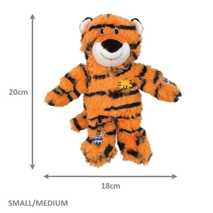 3 x KONG Wild Knots Tiger Tug & Snuggle Plush Dog Toy - Small/Medium