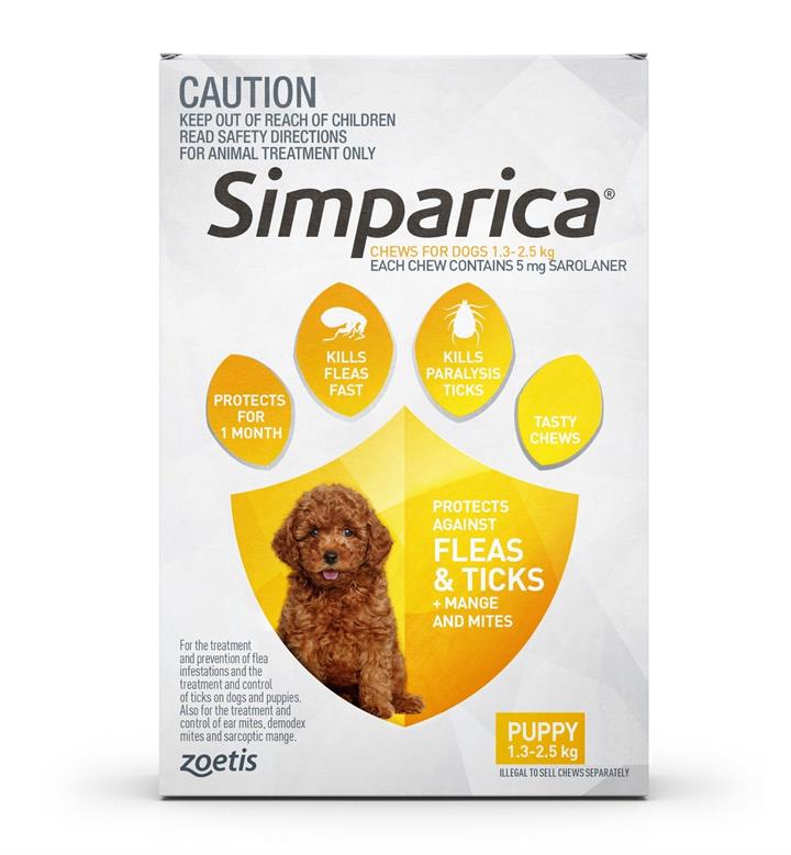 Simparica Flea & Tick Tablets for Puppy Dogs 1.3-2.5kg - 3-Pack