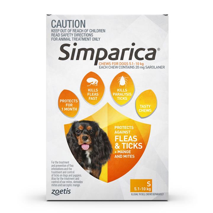 Simparica Flea & Tick Tablets for Small Dogs 5.1-10kgs-6-Pack
