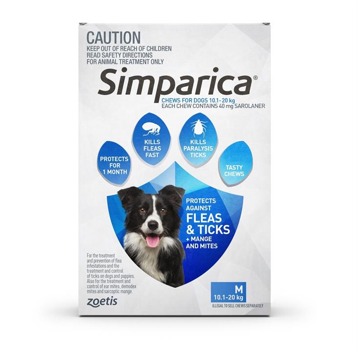 Simparica Flea & Tick Tablets for Medium Dogs 10.1-20kgs-Blue 6-Pack