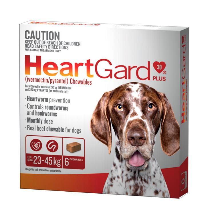 Heartgard 30 Plus Chews for Large Dogs 23-45kg Brown (6s)