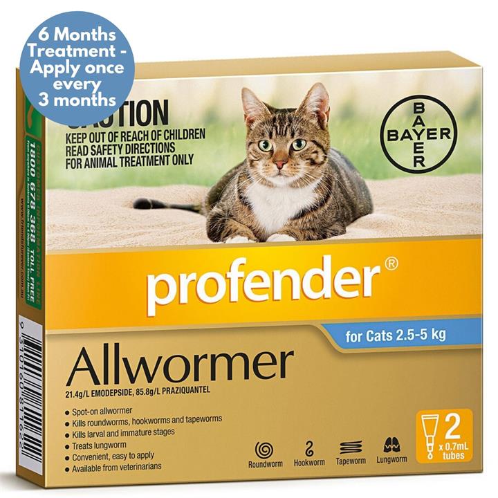 Profender Spot-on Intestinal Allwormer for Cats 2.5kg to 5kg - Blue 2-Pack