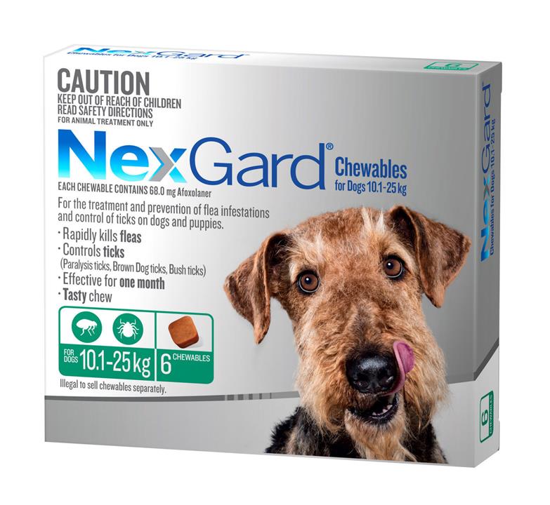 NEXGARD FOR DOGS 10.1-25KG - Green 6 Pack
