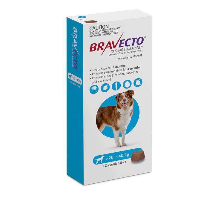 Bravecto Large Dog Blue 20-40kg Single Chew Flea & Tick Control - Large