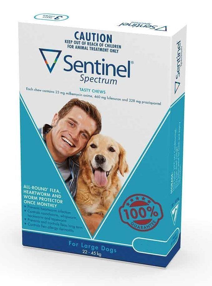 Sentinel Spectrum Flea, Heartworm & Intestinal Wormer - Large Dogs 22-45kg - 3-Pack (Blue