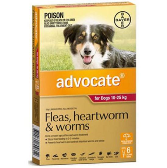 Advocate for Dogs - 6 Pack - Treats Fleas & Worms for Dogs 10-25kg - 6pk